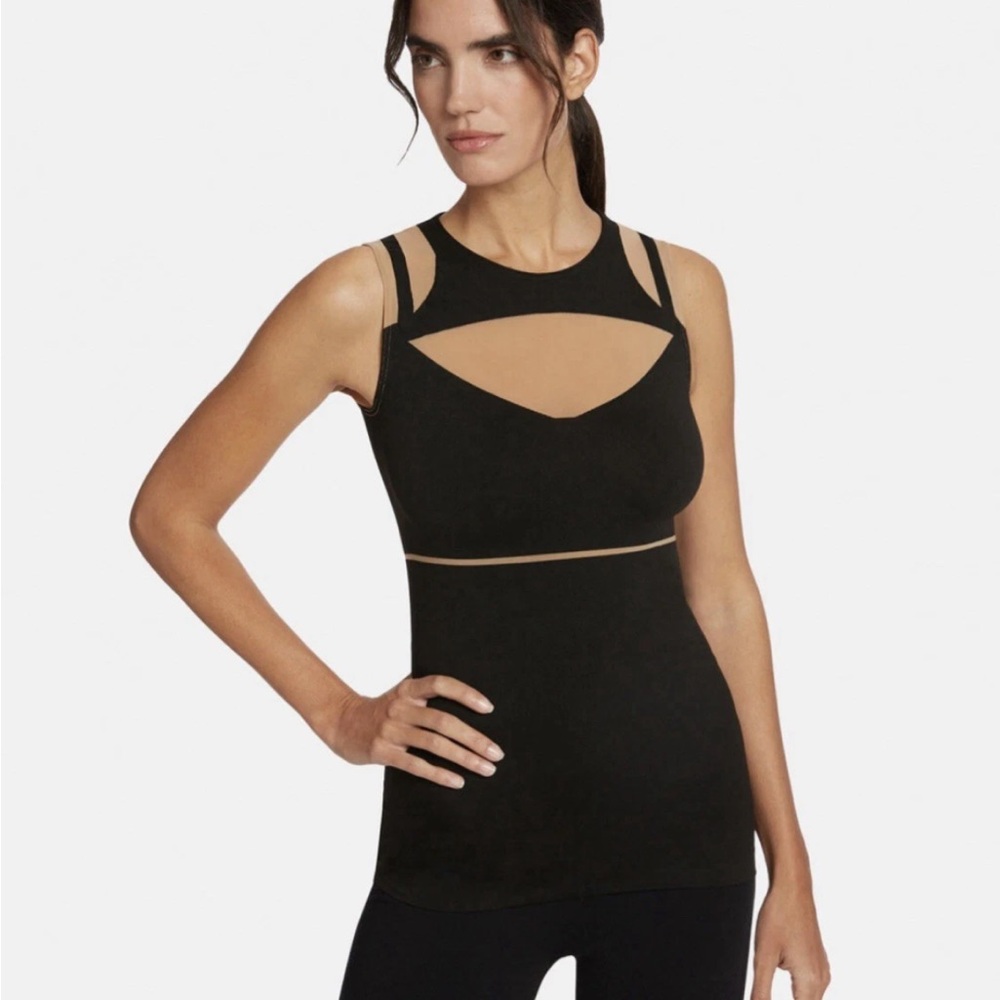 WOLFORD Sleeveless Top Black/beige Gaia colour-block tank top
